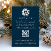 Einfache Snowflake Navy Hochzeitdetails QR-Code Begleitkarte