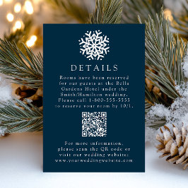 Einfache Snowflake Navy Hochzeitdetails QR-Code Begleitkarte
