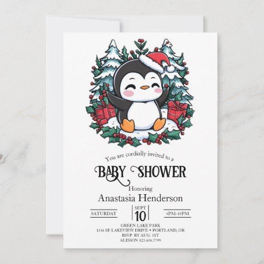 Einfache Snowflake Pinguin-Babydusche Einladung (Vorderseite)
