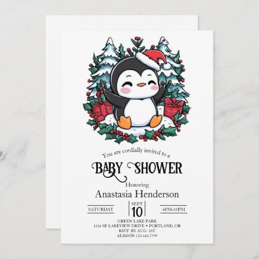 Einfache Snowflake Pinguin-Babydusche Einladung (Vorne/Hinten)