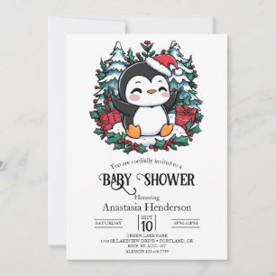 Einfache Snowflake Pinguin-Babydusche Einladung