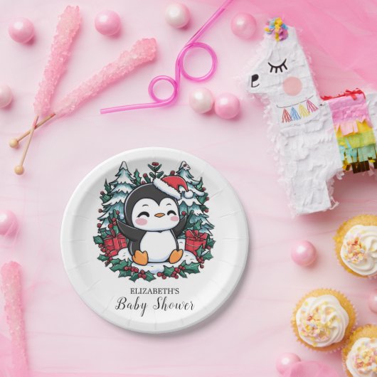 Einfache Snowflake Pinguin-Babydusche Pappteller (Party)