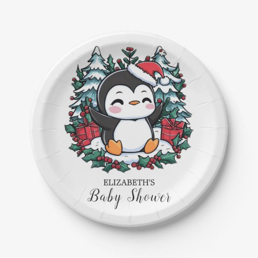 Einfache Snowflake Pinguin-Babydusche Pappteller (Vorderseite)