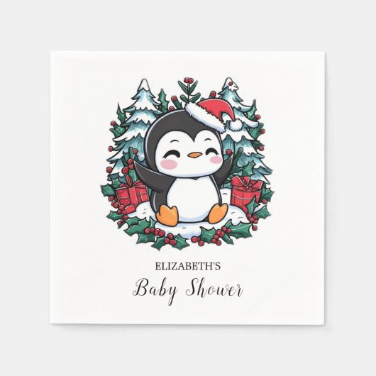 Einfache Snowflake Pinguin-Babydusche Serviette (Vorderseite)