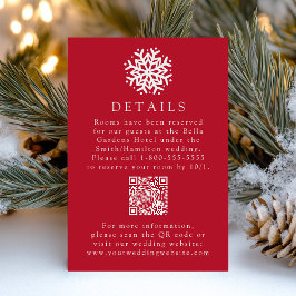 Einfache Snowflake Red Wedding Details QR Code Begleitkarte