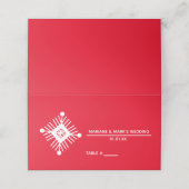 Einfache Snowflake Red White Christmas Logo Platzkarte (Außenseite Aufgefaltet)