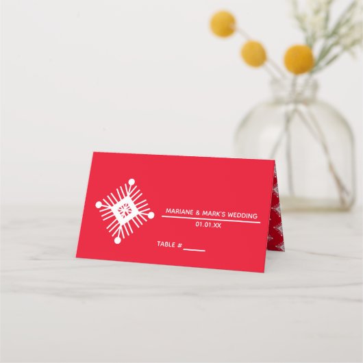 Einfache Snowflake Red White Christmas Logo Platzkarte (Vorderseite)