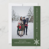 Einfache Snowflake Weihnachts-Fotokarte | Grün Feiertagskarte (Vorderseite)
