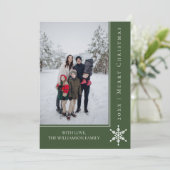 Einfache Snowflake Weihnachts-Fotokarte | Grün Feiertagskarte (Stehend Vorderseite)