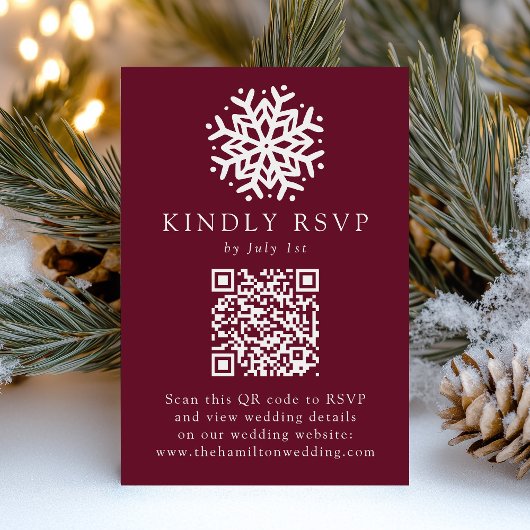 Einfache Snowflake Wine QR Code Hochzeit RSVP Karte