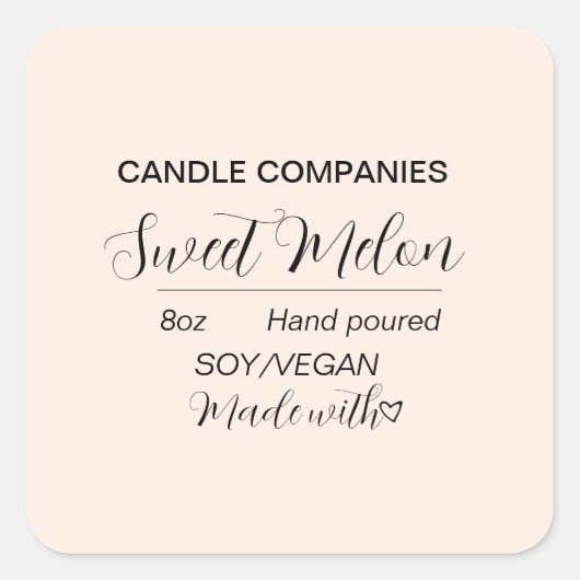 Einfache Soft Vegan Candle Maker Business Quadratischer Aufkleber (Vorderseite)