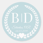 Einfache Soft Winter Blue Monogram Runder Aufkleber (Vorderseite)