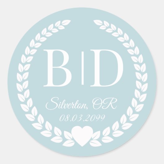 Einfache Soft Winter Blue Monogram Runder Aufkleber (Vorderseite)