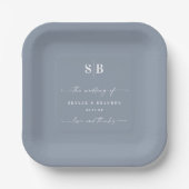 Einfache Solid Color Dusty Blue Wedding Monogram Pappteller (Vorderseite)