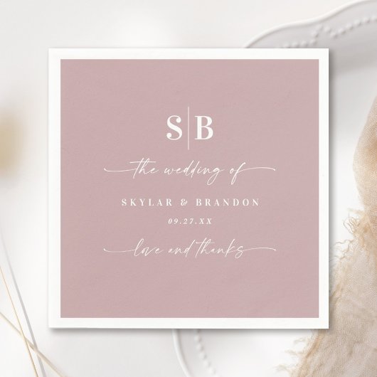 Einfache Solid Color Mauve Pink Wedding Monogram Serviette