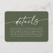 Einfache Solid Color Monstera Grüne Hochzeitdetail Begleitkarte (Vorderseite)