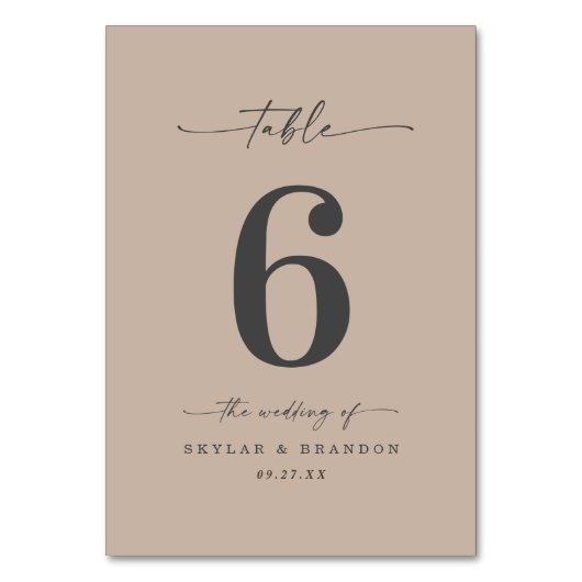Einfache Solid Color Sand Khaki Beige Hochzeit Tischnummer (Vorderseite)