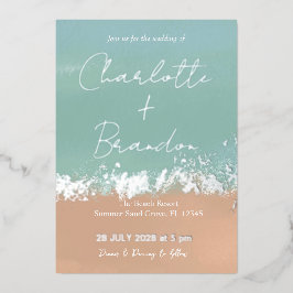 Einfache Sommerstrandhochzeit am Meer Folieneinladung