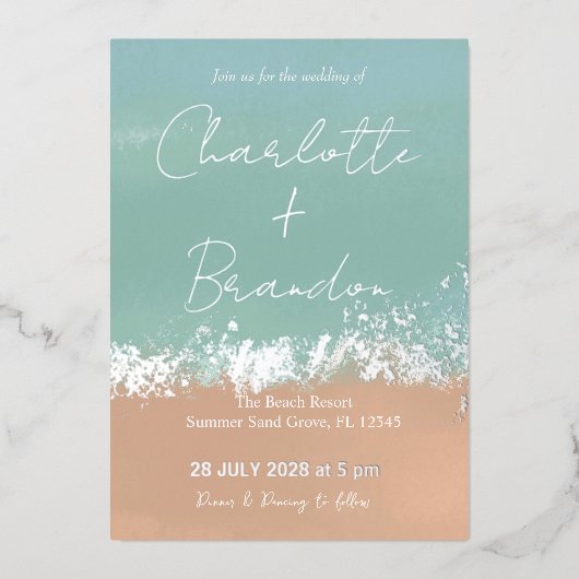 Einfache Sommerstrandhochzeit am Meer Folieneinladung (Vorderseite)