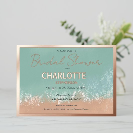 Einfache Sommerstrandhochzeit Folieneinladung (Stehend vorne)