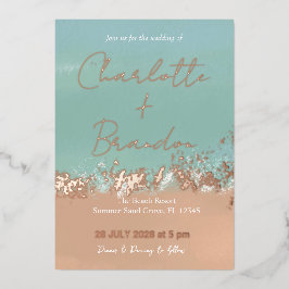 Einfache Sommerstrasse am Strand Hochzeit Rosegold Folieneinladung