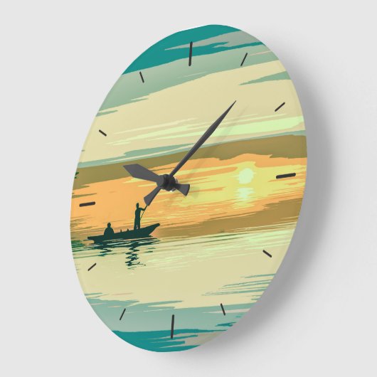 Einfache Sonnenaufgangsfischerei | Wall-Uhr Große Wanduhr (Winkel)
