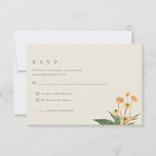 Einfache Sonnenblume Boho Wedding RSVP Card (Vorderseite)
