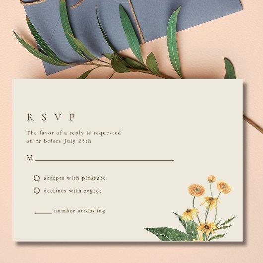 Einfache Sonnenblume Boho Wedding RSVP Card Karte