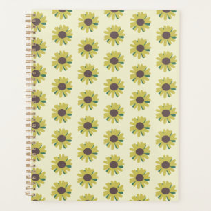 Einfache Sonnenblume Braun Grün Gelb Blumenmuster Planer