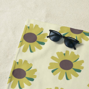 Einfache Sonnenblume Braun Grün Gelb Blumenmuster Strandtuch