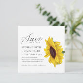 Einfache Sonnenblume Elegante Script Hochzeit Save The Date (Stehend Vorderseite)
