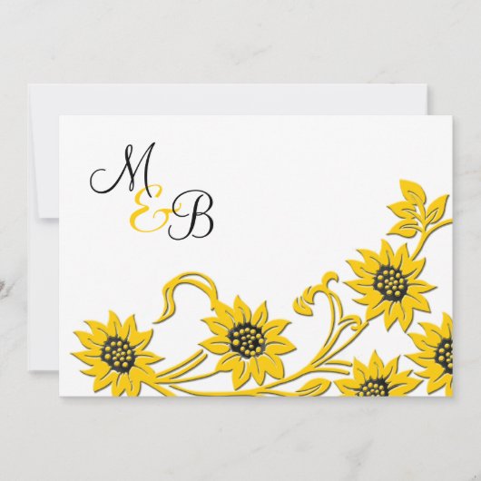 Einfache Sonnenblume-mit Monogramm Einladung (Vorderseite)