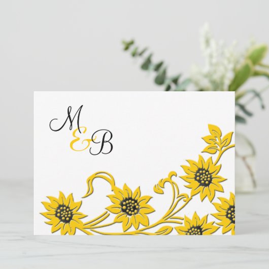 Einfache Sonnenblume-mit Monogramm Einladung (Stehend Vorderseite)