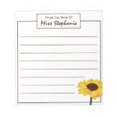 Einfache Sonnenblume vom Schreibtisch des Lehrers Notizblock (Vorderseite)