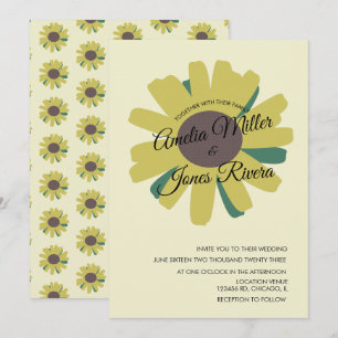 Einfache Sonnenblumen-Script-Grün Gelbe Hochzeit i Einladung