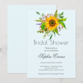 Einfache Sonnenblumen und Grünes Blaues Brautparty Einladung (Vorne/Hinten)