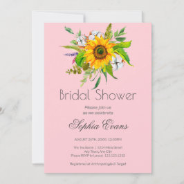 Einfache Sonnenblumen und Grünpflanzen Rosa Brautp Einladung
