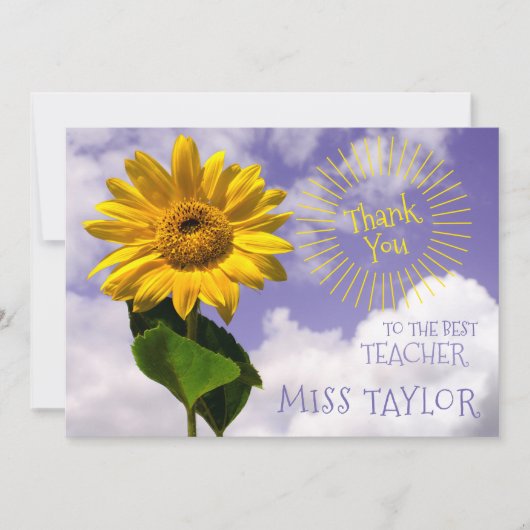 Einfache Sonnenblumen und Sonnenstrahlen Dank an d Dankeskarte (Vorderseite)