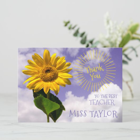 Einfache Sonnenblumen und Sonnenstrahlen Dank an d Dankeskarte (Stehend Vorderseite)