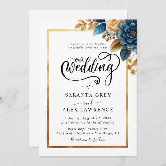 Einfache Sonnenblumenhochzeit Einladung (Vorne/Hinten)