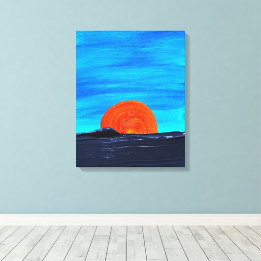 Einfache Sonnenuntergänge in Blau und Orange Art Leinwanddruck (Insitu (Holzboden))