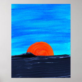 Einfache Sonnenuntergänge in Blau und Orange Art Poster