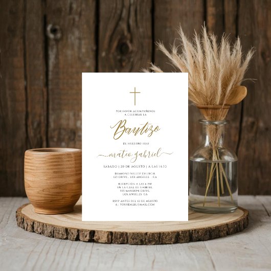 Einfache spanische Einladung De Bautizo Gold