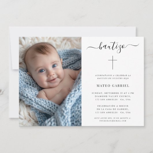 Einfache spanische Taufe | Calligraphy Bautizo - F Einladung (Vorderseite)