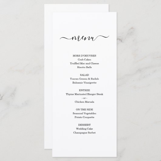 Einfache Speisekarte für Hochzeiten oder andere Be Programm (Vorne/Hinten)