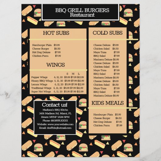 Einfache Speisekarte Hamburger GRILLEN Grill Resta Flyer (Vorne)