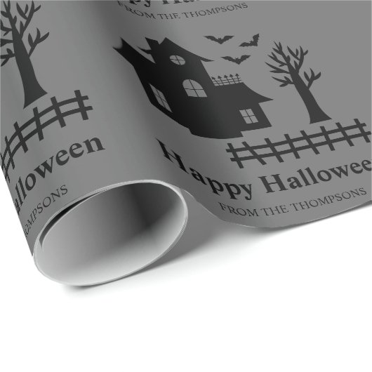 Einfache Spuk Haus-Silhouette und Fledermäuse Hall Geschenkpapier (Rolleneckpunkt)