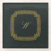 Einfache Square-Monogramm auf dunklem Leder Glasuntersetzer (Vorderseite)