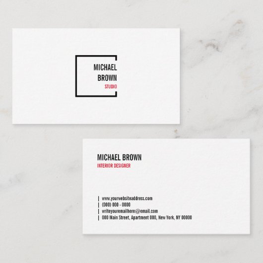 Einfache Square Red Box Modern Visitenkarte (Vorne/Hinten)