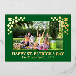 Einfache St. Patricksday Shamrocks Familienfoto Folien Feiertagskarte